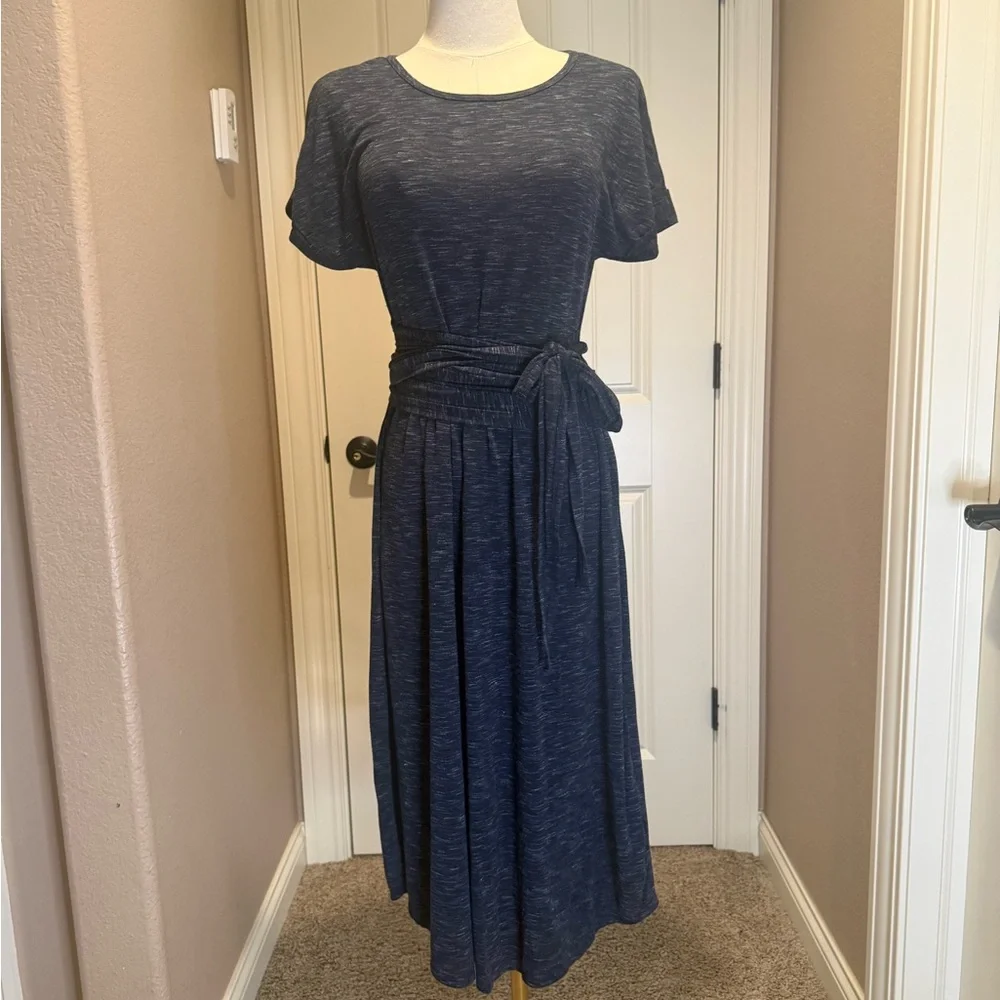 GAP Heathered Blue Midi Dress with tie - Picture 1 of 5